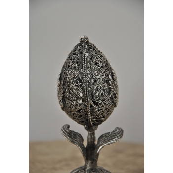 Srebrne Ażurowe Jajo - Otwierane - Carska Rosja pr. 84 - Secesja Orzeł